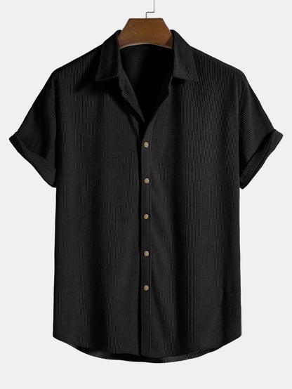 Men's Corduroy Short Sleeve Button Up Shirt with Pocket