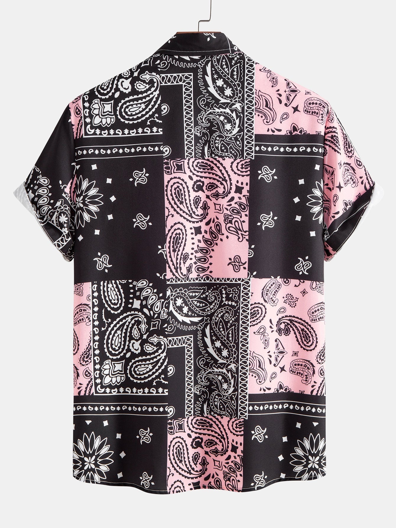 Men's Button Up Patch Print Shirt Short Sleeve Regular Fit Top