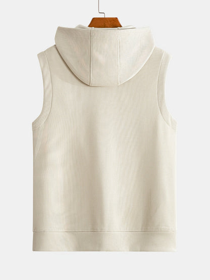 Men's Full Zip Hooded Vest Sleeveless Jacket Drawstring
