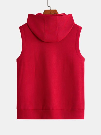 Men's Full Zip Hooded Vest Sleeveless Jacket Drawstring