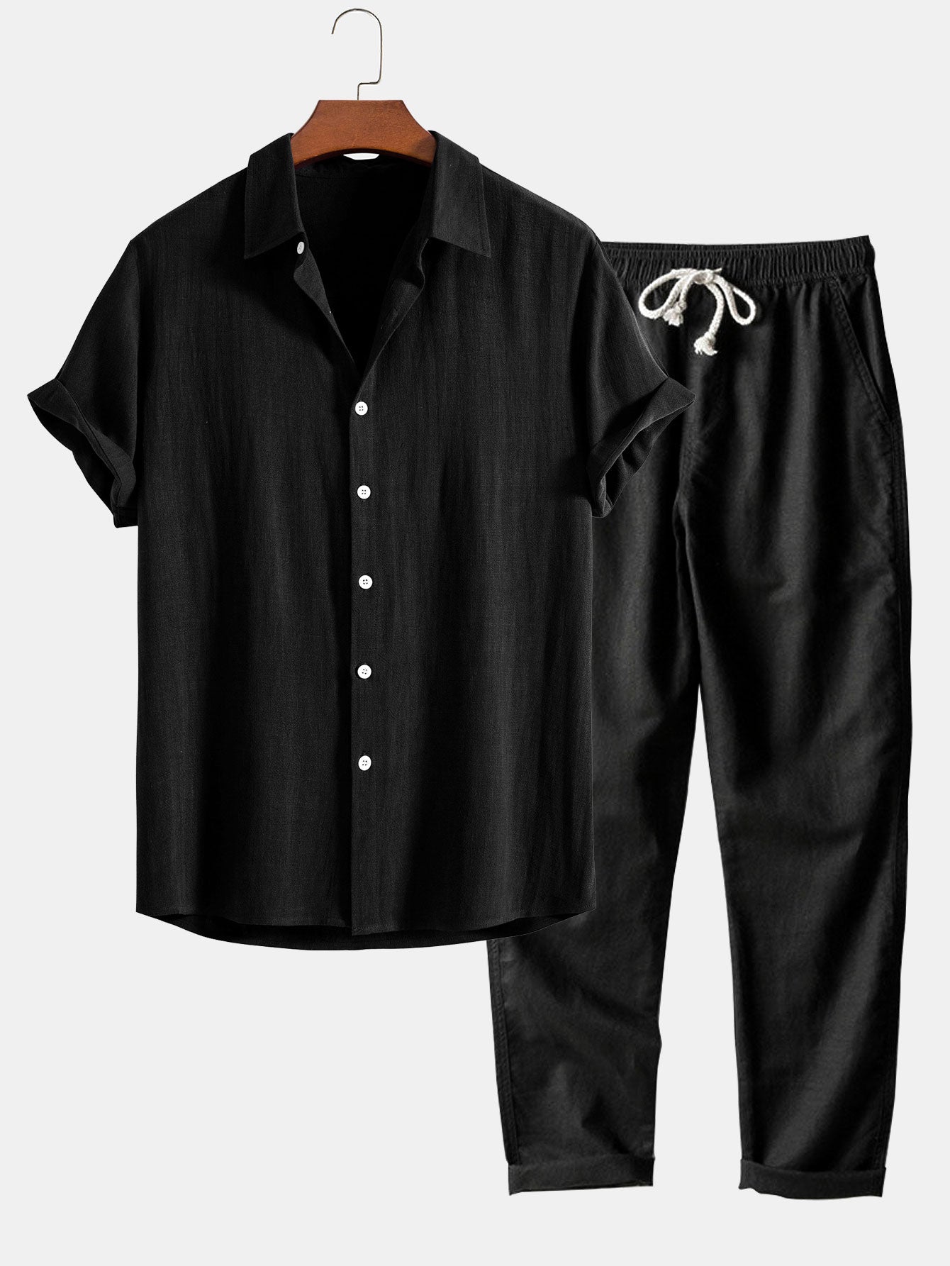 Men's Button Front Shirt and Drawstring Pants Two Piece Set