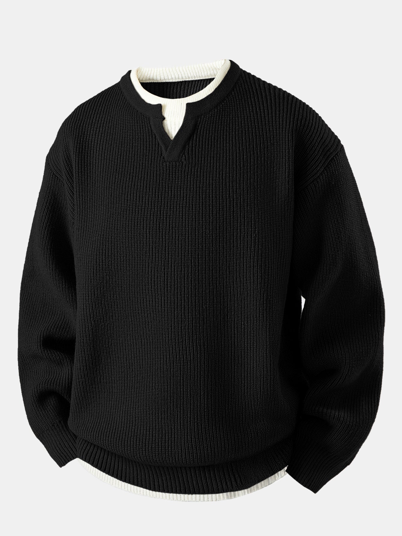 Men's Knit V Neck Sweater Long Sleeve Pullover Shirt