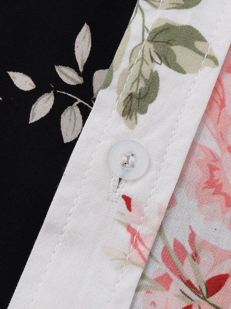 Men's Short Sleeve Floral Shirt with Chest Pocket Button Front