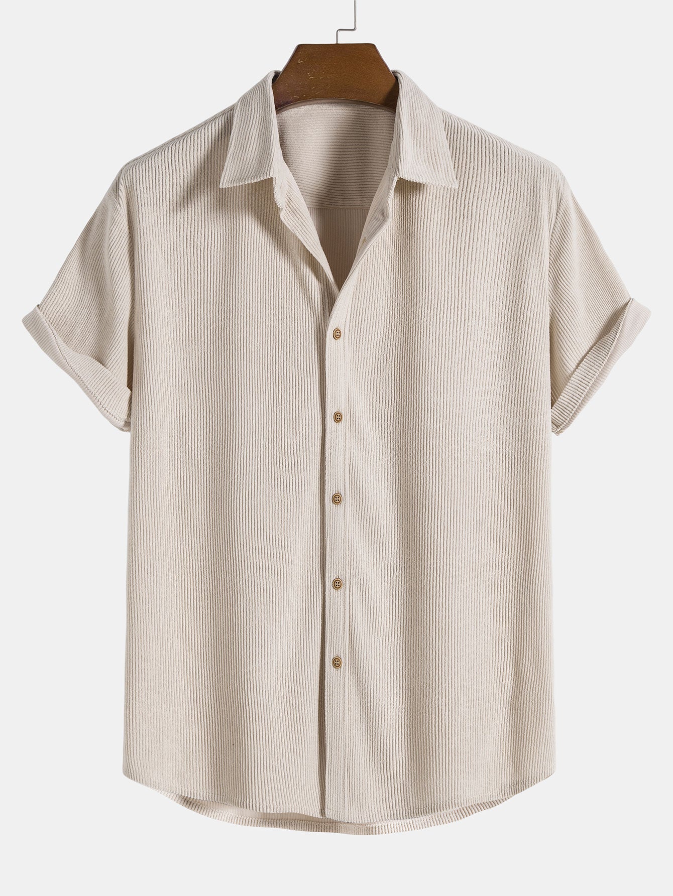 Men's Corduroy Short Sleeve Button Up Shirt with Pocket