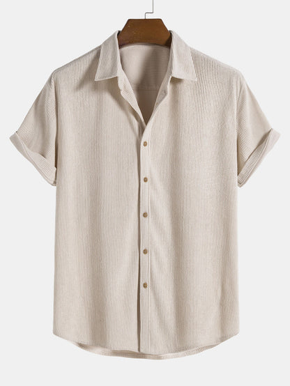 Men's Corduroy Short Sleeve Button Up Shirt with Pocket