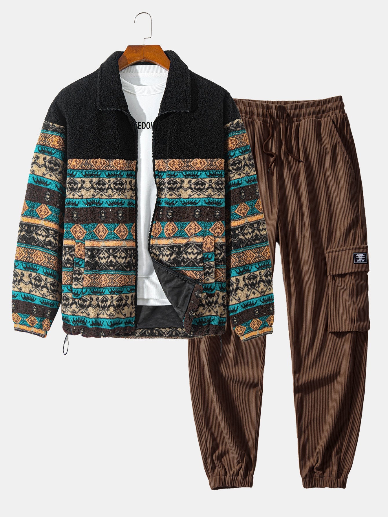 Men's Printed Jacket Cargo Pants Two Piece Set
