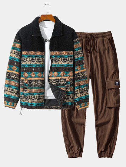 Men's Printed Jacket Cargo Pants Two Piece Set