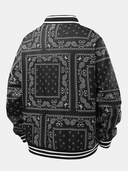Men's Bandana Print Bomber Jacket Full Zip Ribbed Collar
