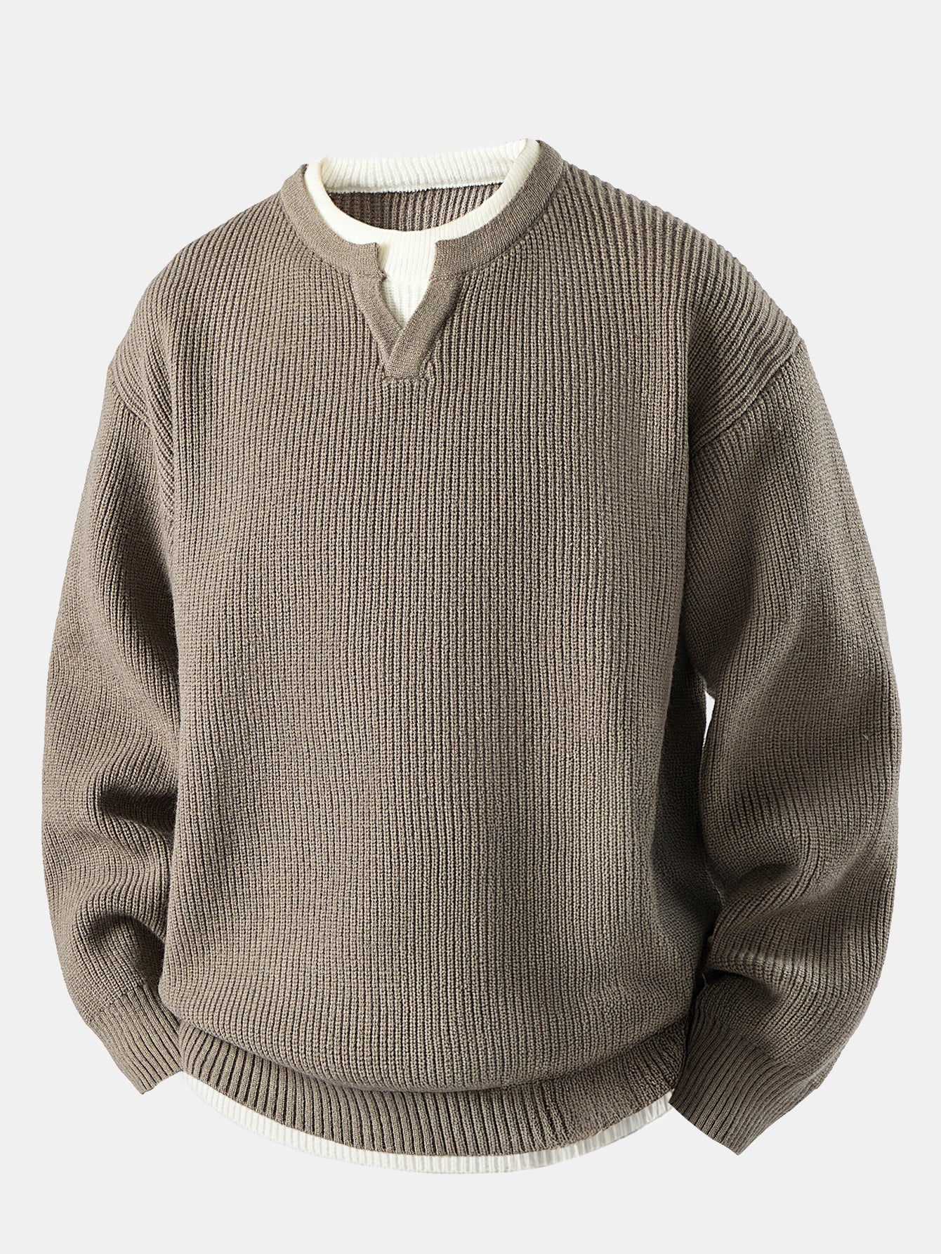 Men's Knit V Neck Sweater Long Sleeve Pullover Shirt