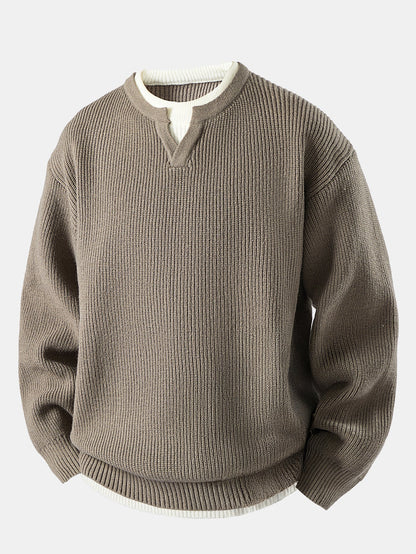 Men's Knit V Neck Sweater Long Sleeve Pullover Shirt