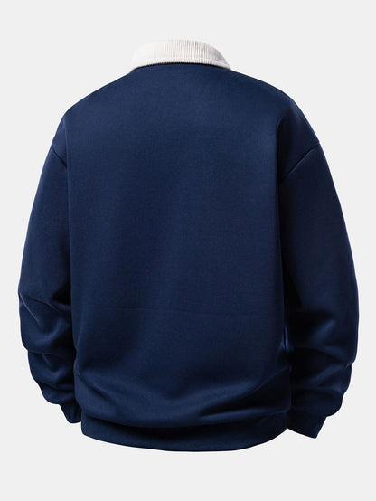 Men's Long Sleeve Polo Collar Pullover Sweater Shirt