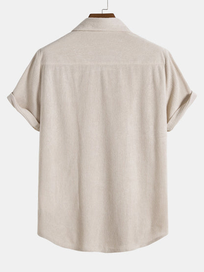 Men's Corduroy Short Sleeve Button Up Shirt with Pocket