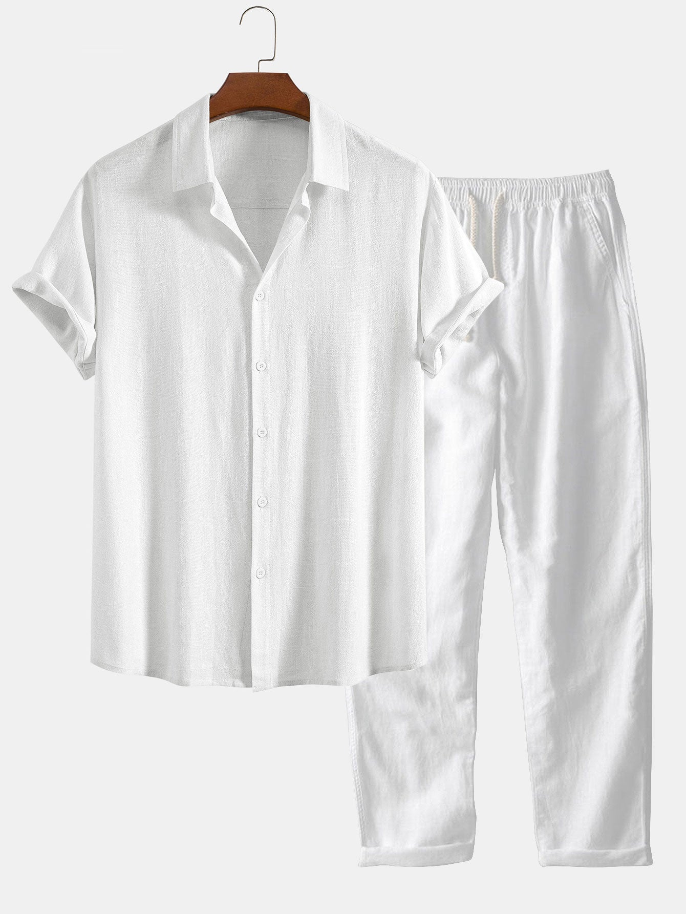 Men's Button Front Shirt and Drawstring Pants Two Piece Set