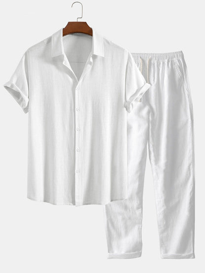 Men's Button Front Shirt and Drawstring Pants Two Piece Set