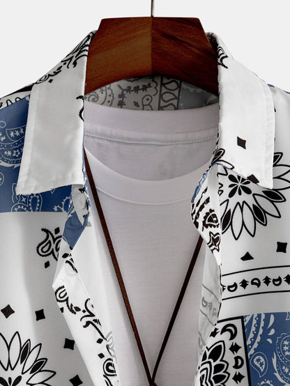 Men's Button Up Patch Print Shirt Short Sleeve Regular Fit Top