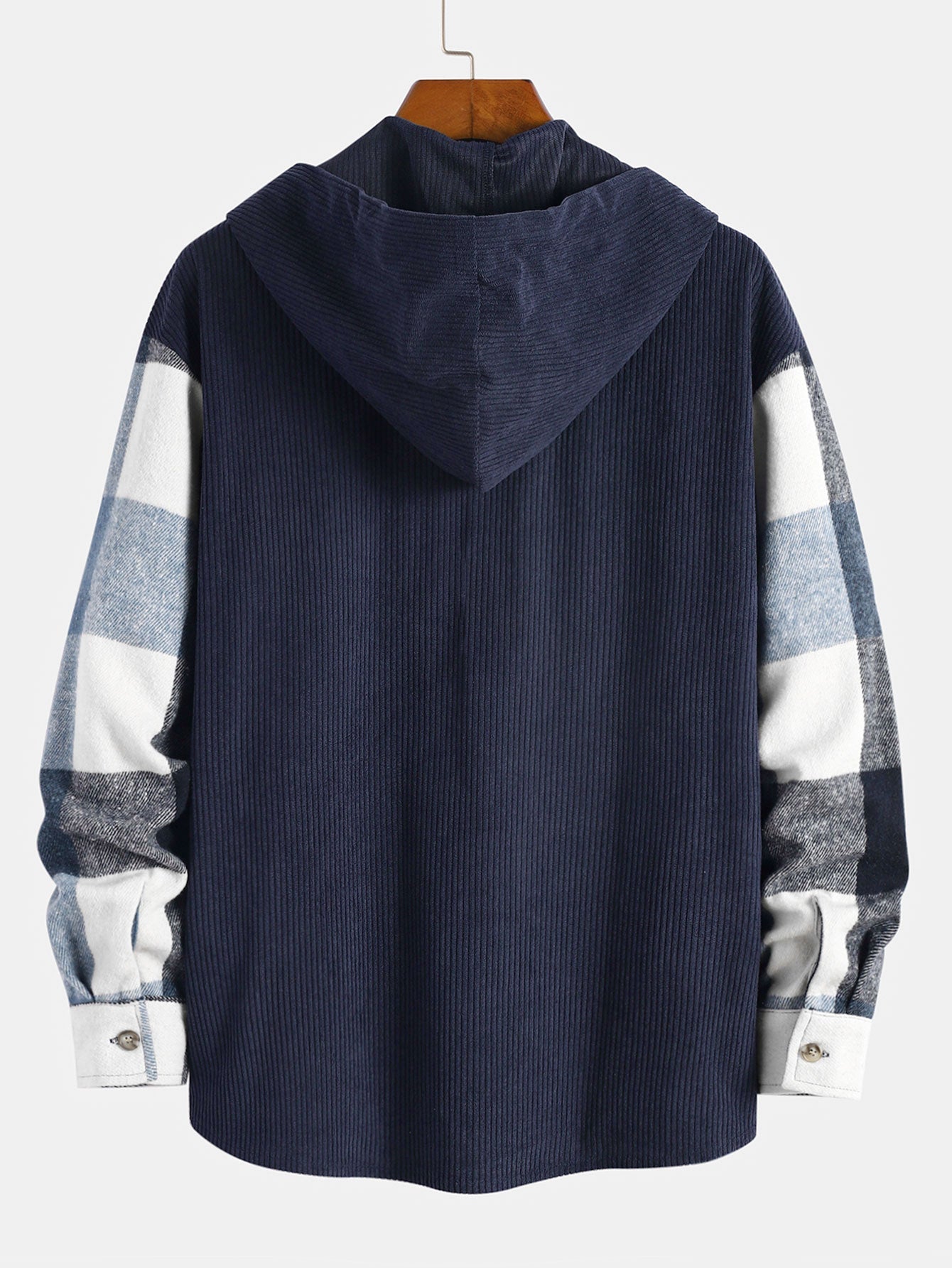 Men's Plaid Hooded Shirt Button Up Long Sleeve Overshirt Top