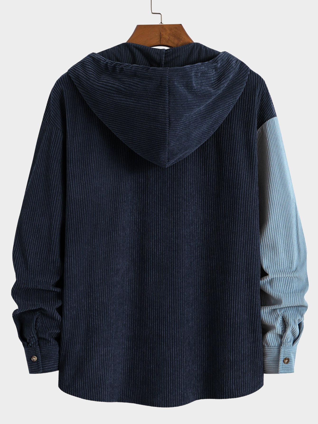 Men's Hooded Color Block Shirt Long Sleeve Button Front Shacket Top