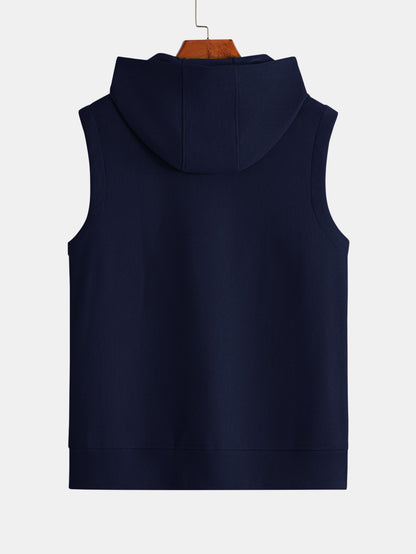 Men's Full Zip Hooded Vest Sleeveless Jacket Drawstring