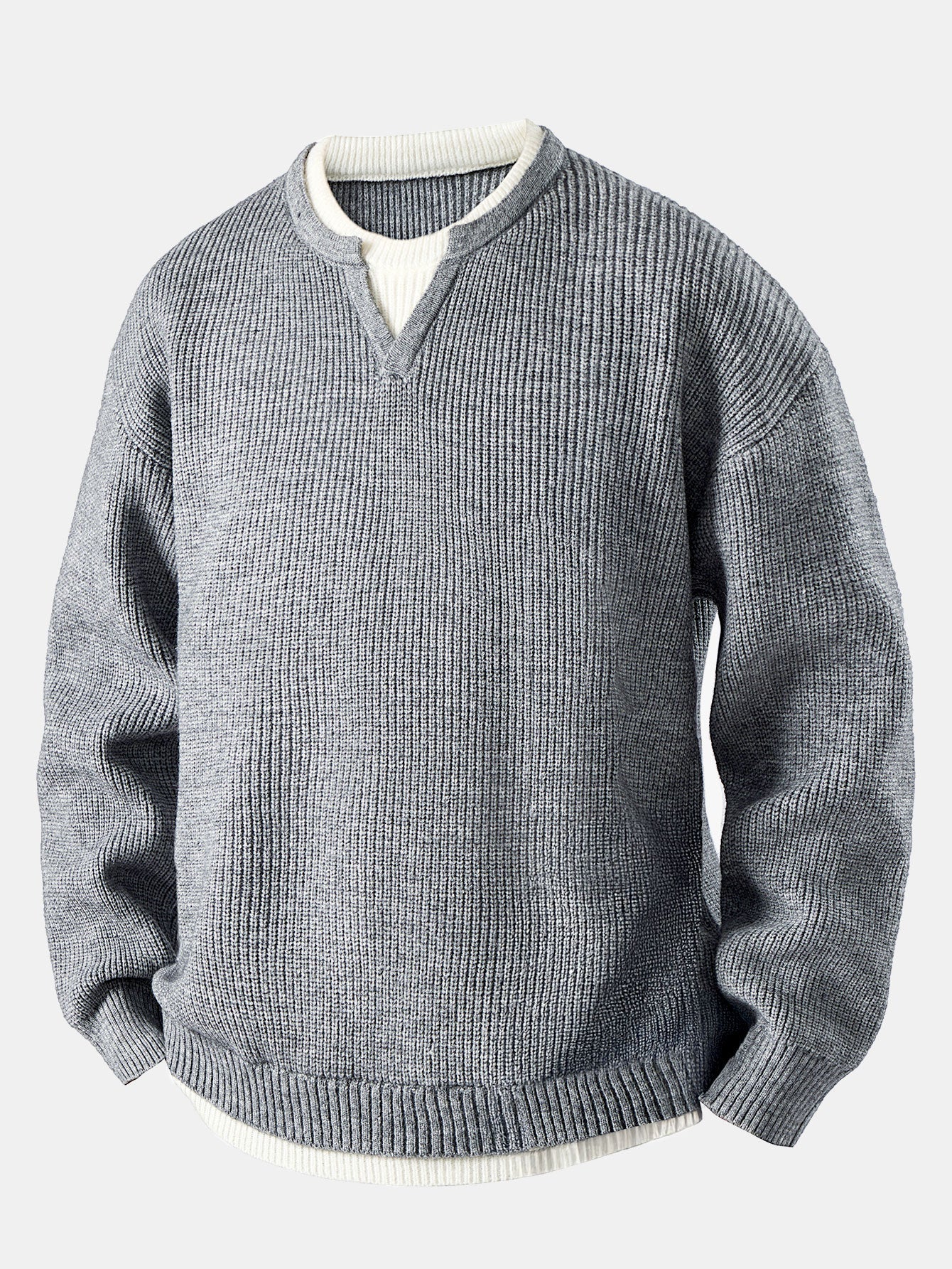Men's Knit V Neck Sweater Long Sleeve Pullover Shirt