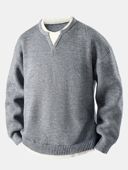 Men's Knit V Neck Sweater Long Sleeve Pullover Shirt