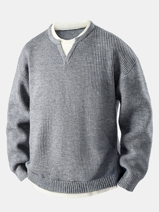 Men's Knit V Neck Sweater Long Sleeve Pullover Shirt