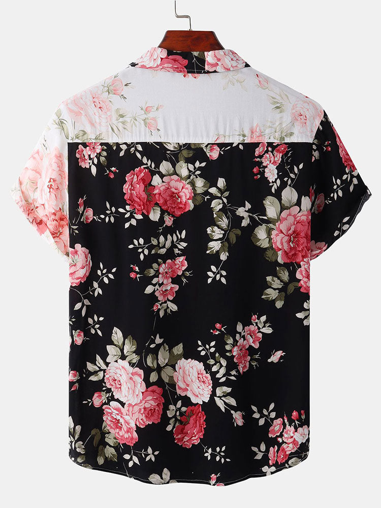Men's Short Sleeve Floral Shirt with Chest Pocket Button Front