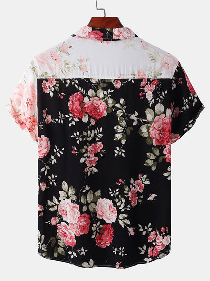 Men's Short Sleeve Floral Shirt with Chest Pocket Button Front