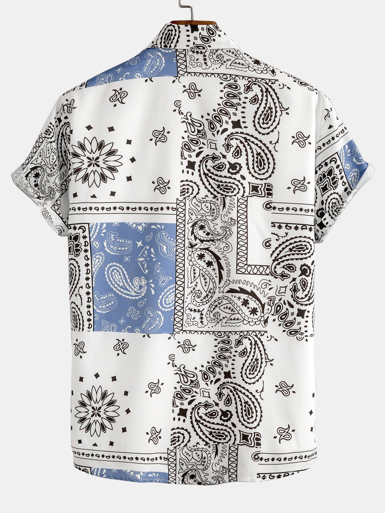 Men's Button Up Patch Print Shirt Short Sleeve Regular Fit Top
