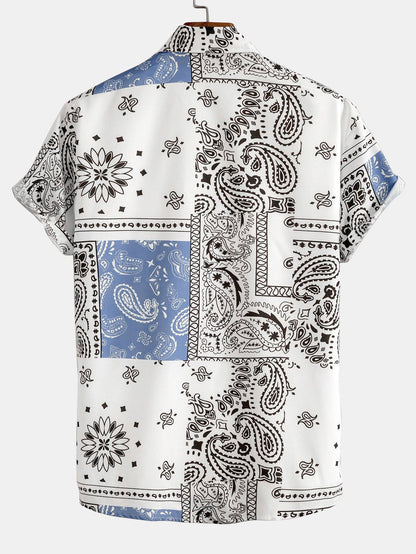 Men's Button Up Patch Print Shirt Short Sleeve Regular Fit Top
