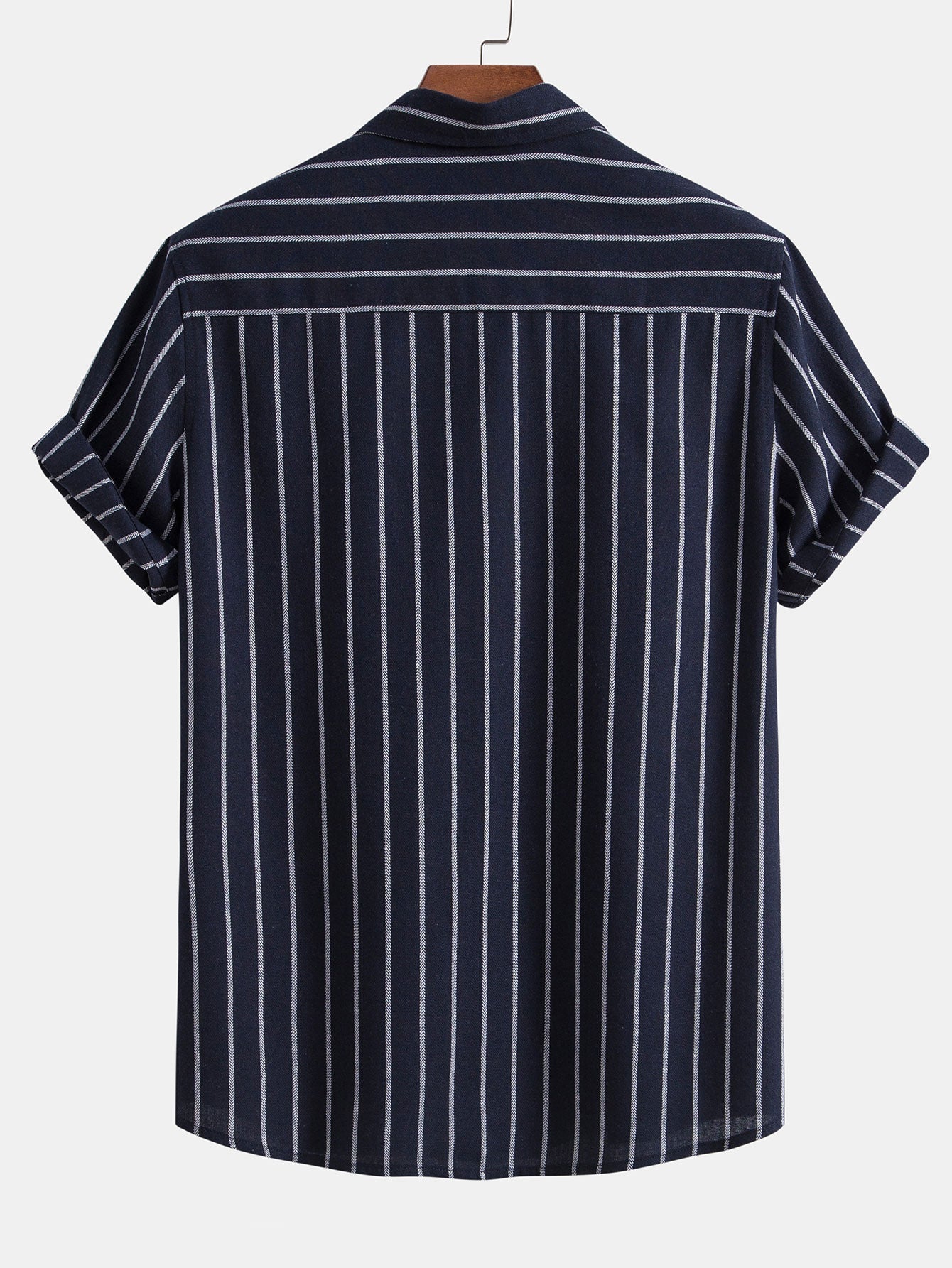 Men's Short Sleeve Striped Shirt Button Front Regular Fit Top