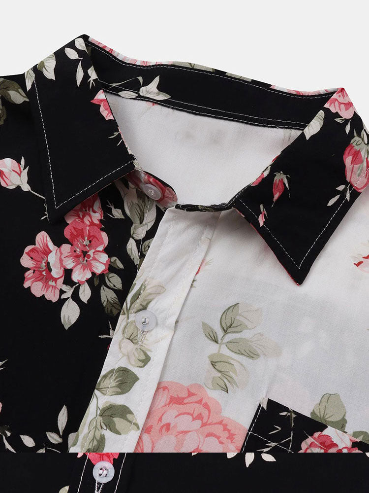 Men's Short Sleeve Floral Shirt with Chest Pocket Button Front