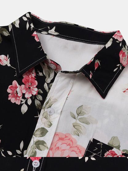 Men's Short Sleeve Floral Shirt with Chest Pocket Button Front