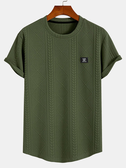 Textured Crew Neck Short Sleeve T Shirt for Men