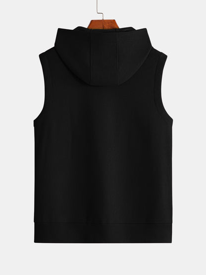 Men's Full Zip Hooded Vest Sleeveless Jacket Drawstring