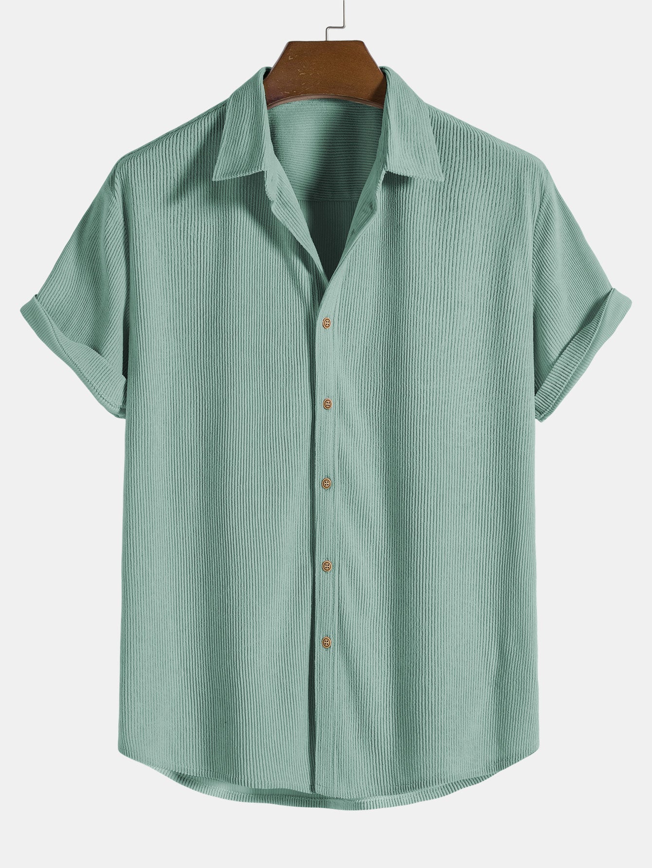 Men's Corduroy Short Sleeve Button Up Shirt with Pocket
