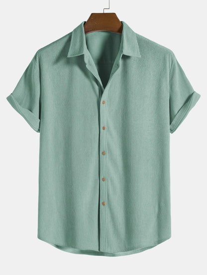 Men's Corduroy Short Sleeve Button Up Shirt with Pocket