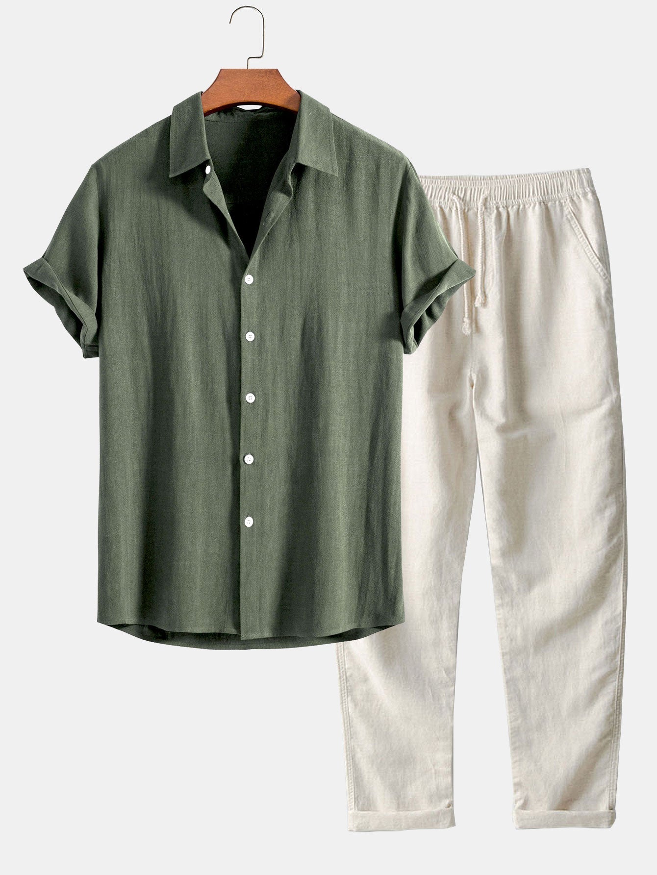 Men's Button Front Shirt and Drawstring Pants Two Piece Set