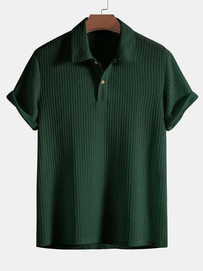 Men's Short Sleeve Polo Shirt Textured Knit Everyday Collared Top