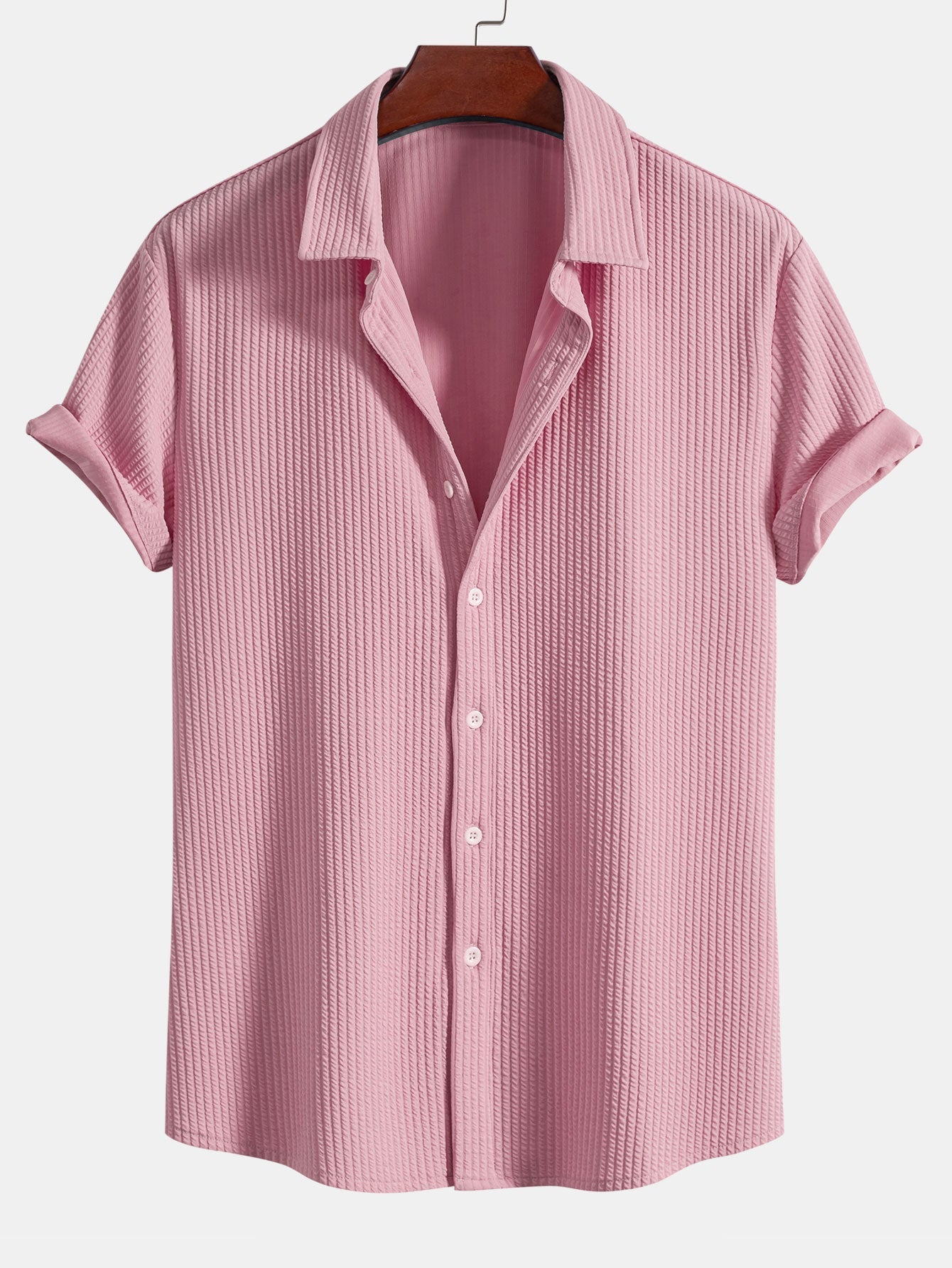 Men's Textured Stripe Camp Collar Button Up Shirt