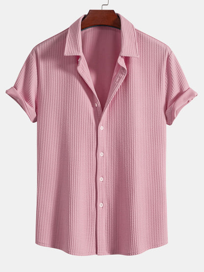 Men's Textured Stripe Camp Collar Button Up Shirt