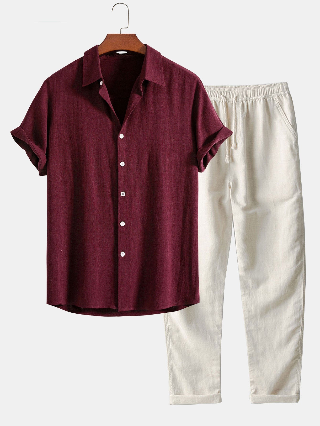 Men's Button Front Shirt and Drawstring Pants Two Piece Set