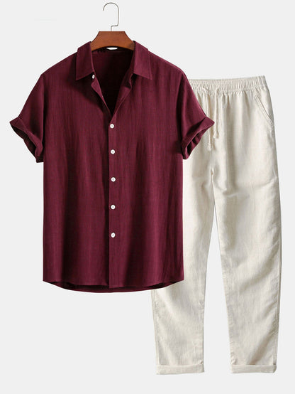 Men's Button Front Shirt and Drawstring Pants Two Piece Set