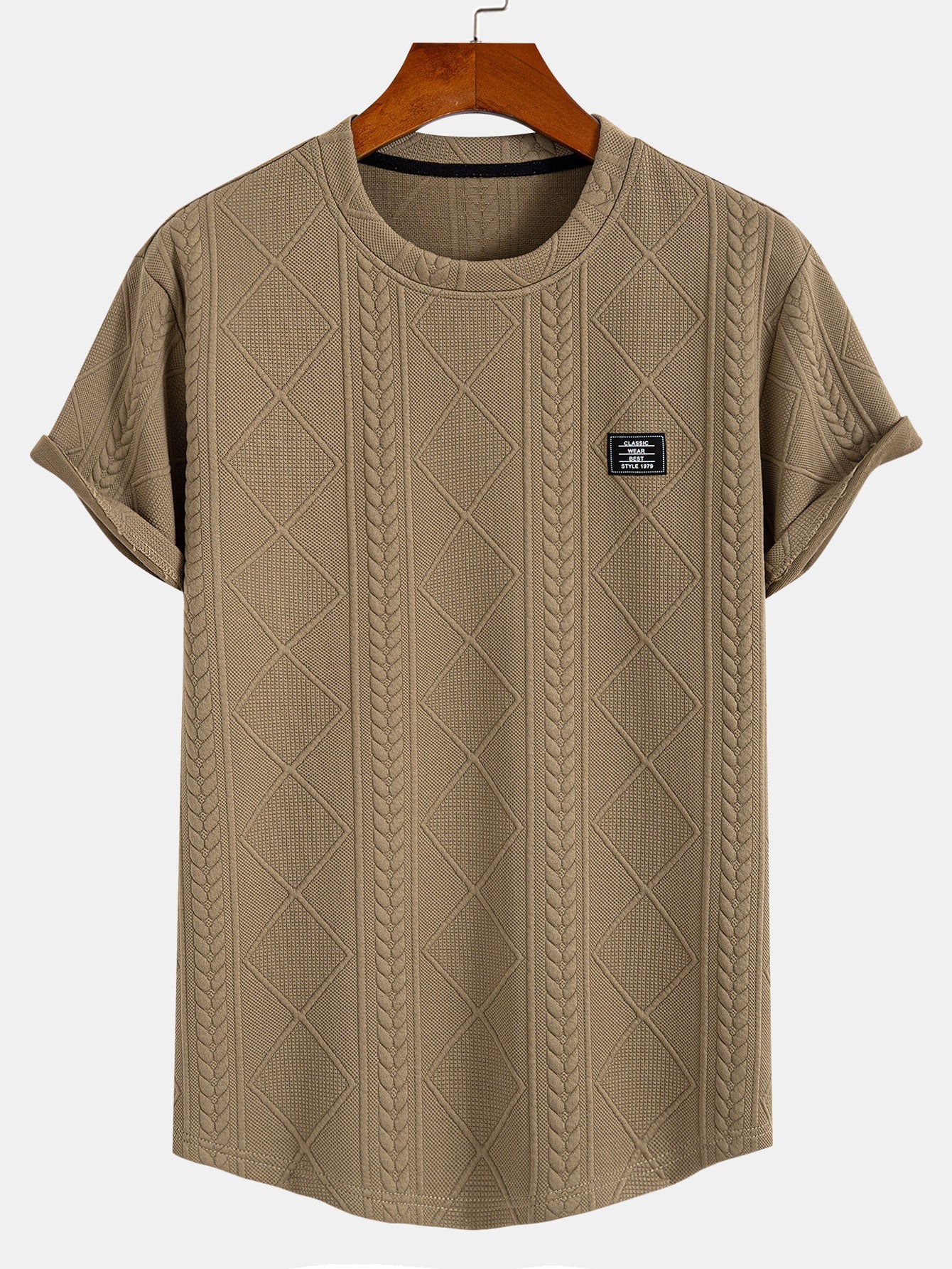 Textured Crew Neck Short Sleeve T Shirt for Men