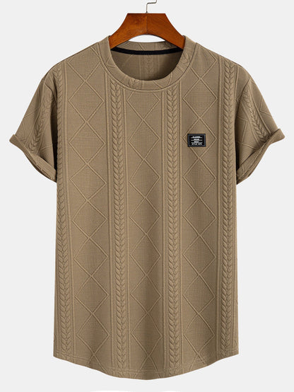 Textured Crew Neck Short Sleeve T Shirt for Men