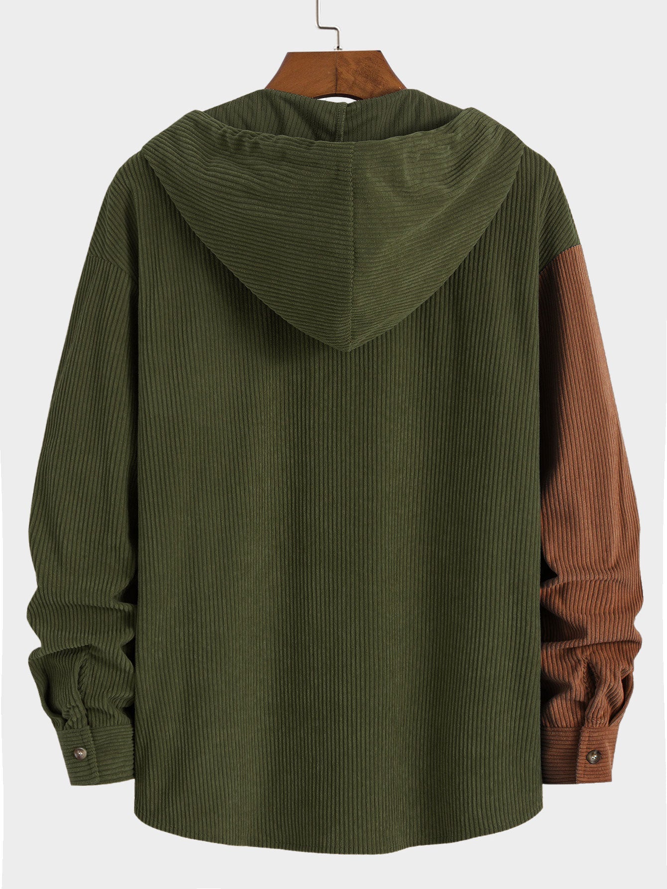 Men's Hooded Color Block Shirt Long Sleeve Button Front Shacket Top