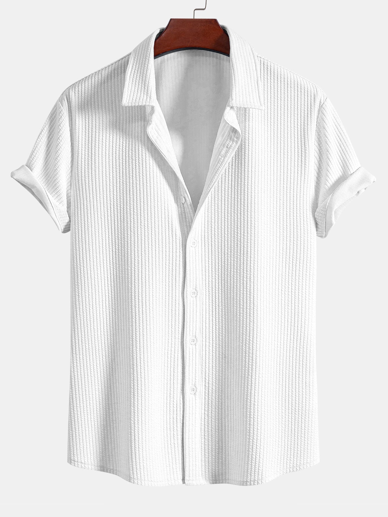 Men's Textured Stripe Camp Collar Button Up Shirt