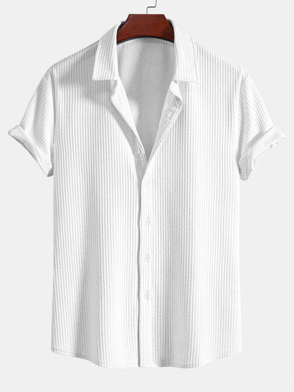 Men's Textured Stripe Camp Collar Button Up Shirt
