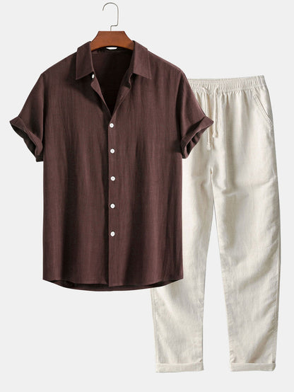 Men's Button Front Shirt and Drawstring Pants Two Piece Set