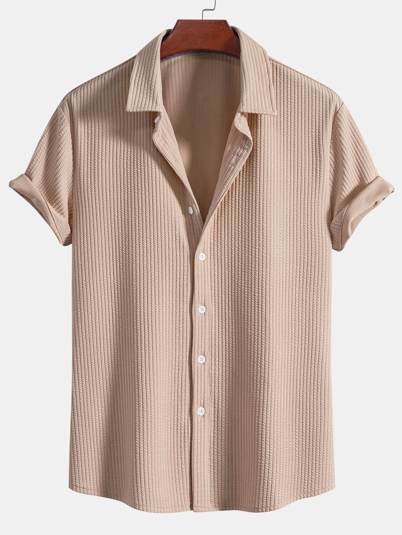 Men's Textured Stripe Camp Collar Button Up Shirt