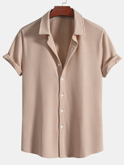 Men's Textured Stripe Camp Collar Button Up Shirt